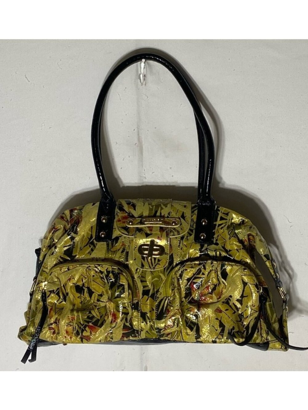 Sharif Yellow Metallic Floral Handbag Purse Shoulder Bag